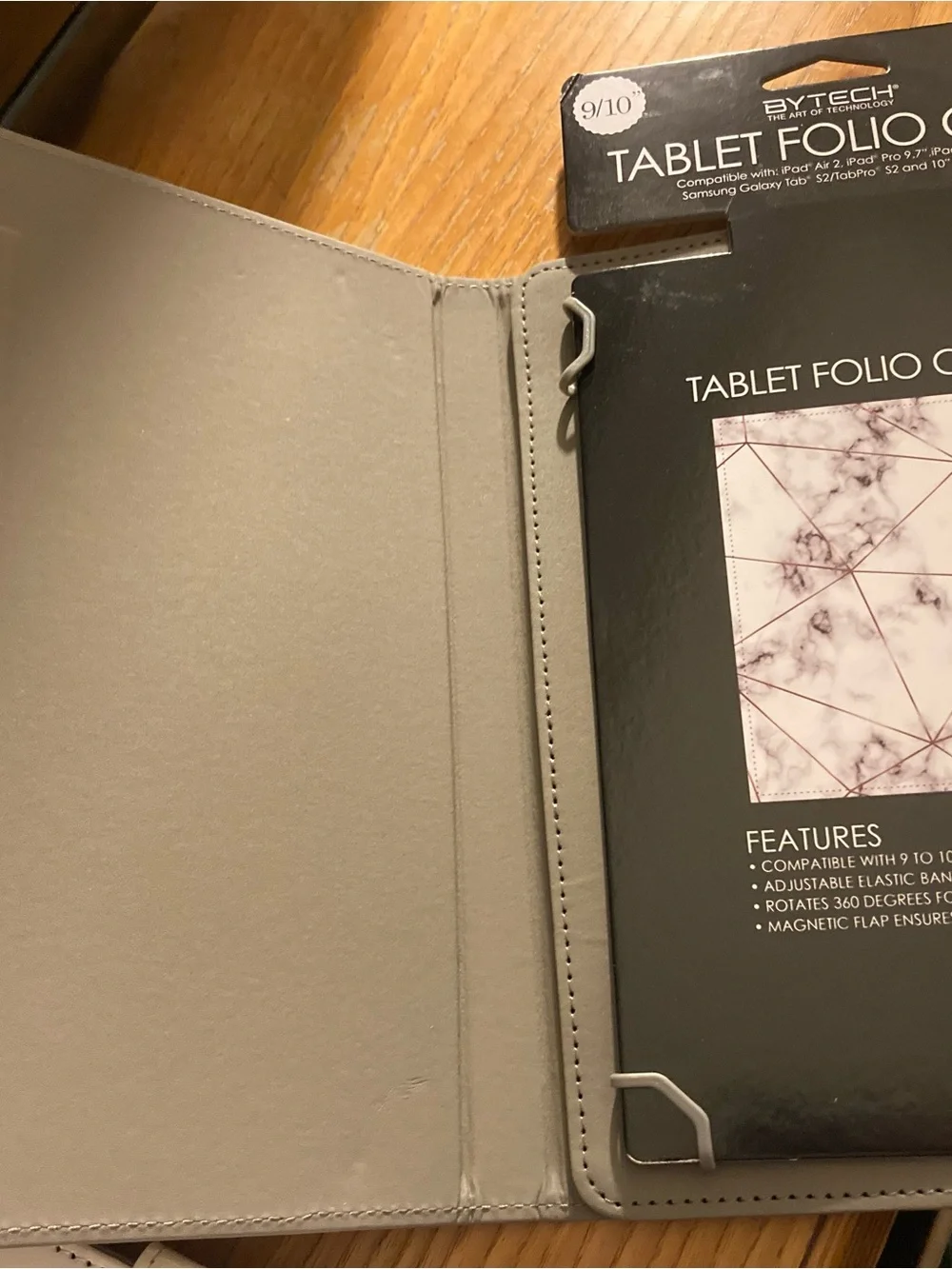 ByTech White Marble Tablet Folio Case with Rose Gold Geometric Accents New